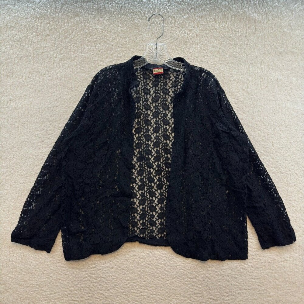 Vintage Cardigan Top XL Black Sheer Lace Mesh Cover Up Open Front Edwardian Goth